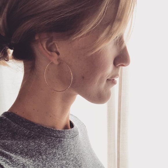 2” 50mm 14k Gold Wire Thin Polished Hoop Earrings - Picture 4 of 7